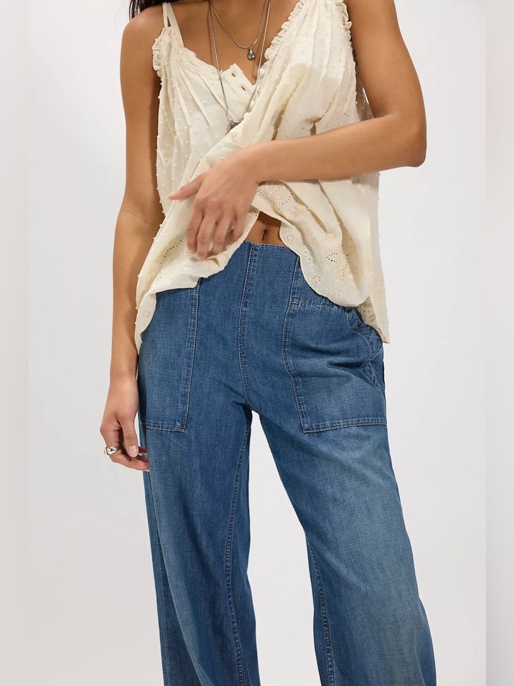 Free People We The Free Breezy Denim Pull-On Jeans. size XS, cobalt - Picture 2 of 8